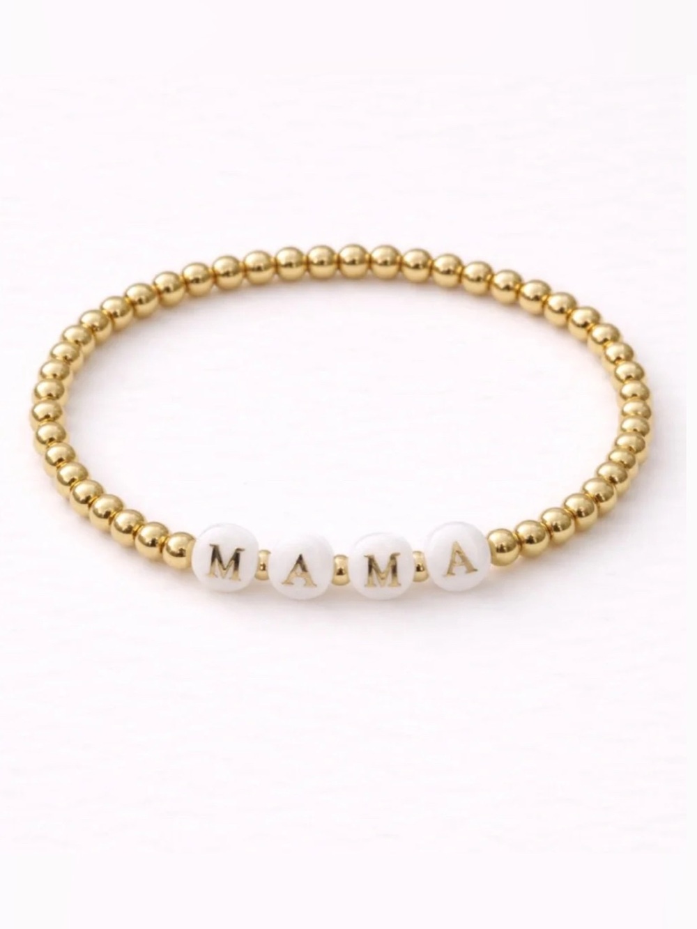 Caden Lane Mama Beaded Bracelet Stretch Gold White NWT Mother’s Day Gift Newborn